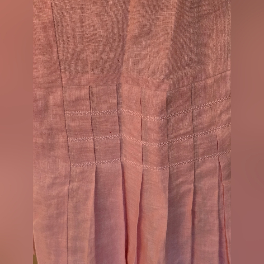 Ann Taylor Pretty Pink V- Neck Linen Dress Adorable Pleats Vacation Cruise Date - Picture 5 of 9